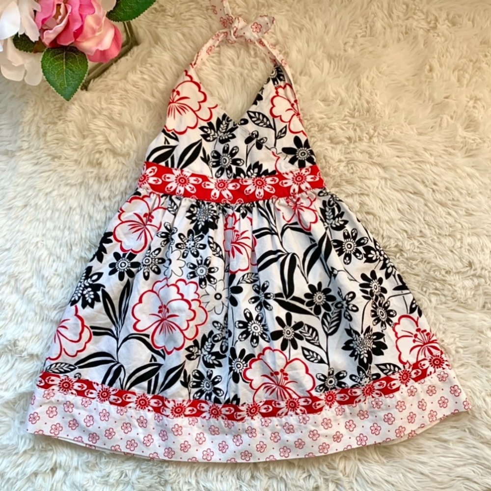 Janie & Jack Floral Print Cotton Halter Sun Dress Fiesta Flair red 12 - 18M